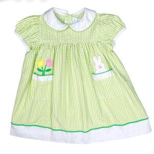 Betti Terrell Baby Girl Green Seersucker Spring Easter Bunny Collared Dress 12m